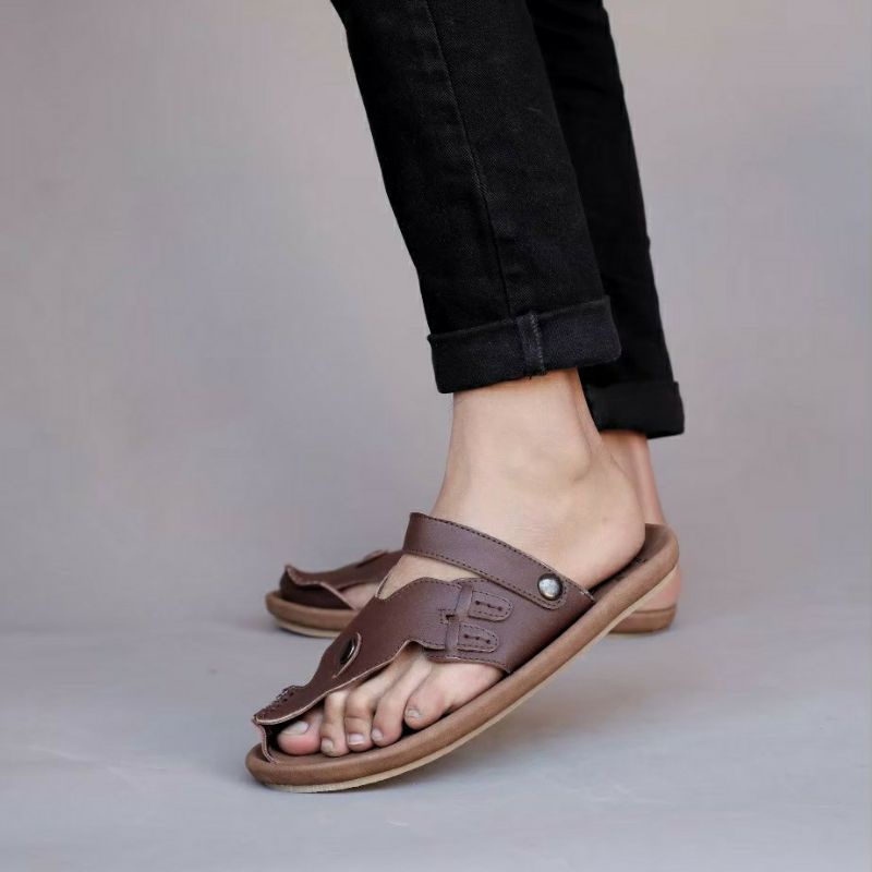 LUCKY | Sandal Kulit Asli Pria Kasual Modern Sendal Santai Cowok Murah