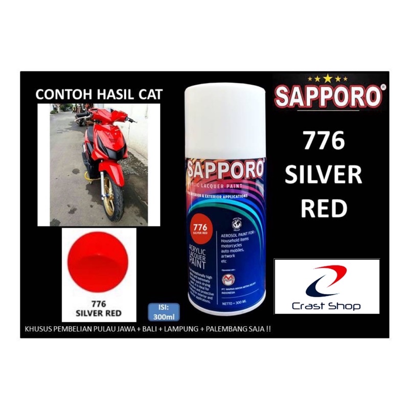 SAPPORO SPRAY PAINT 776 SILVER RED MERAH 300ML / Pylox / Pilox