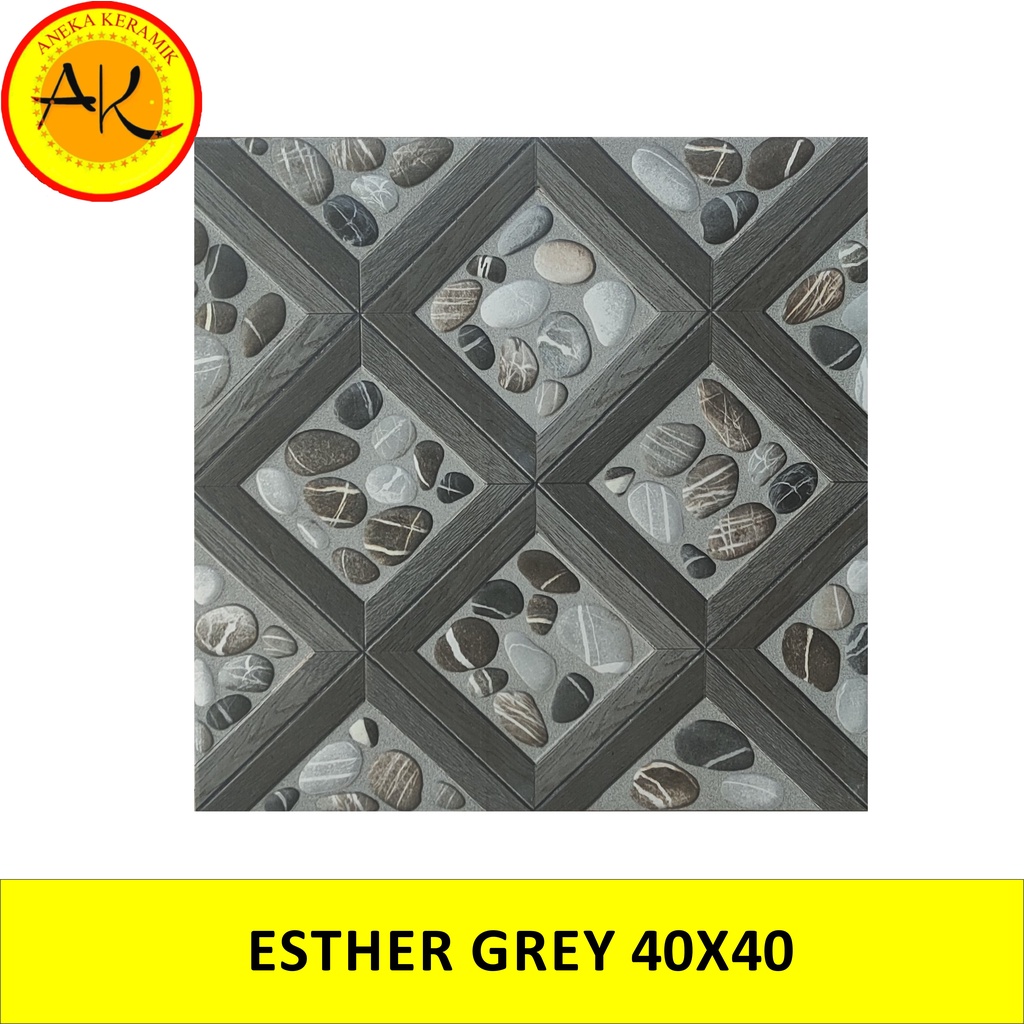 Keramik Lantai Kasar Motif Batu Timbul 40x40 Esther Grey