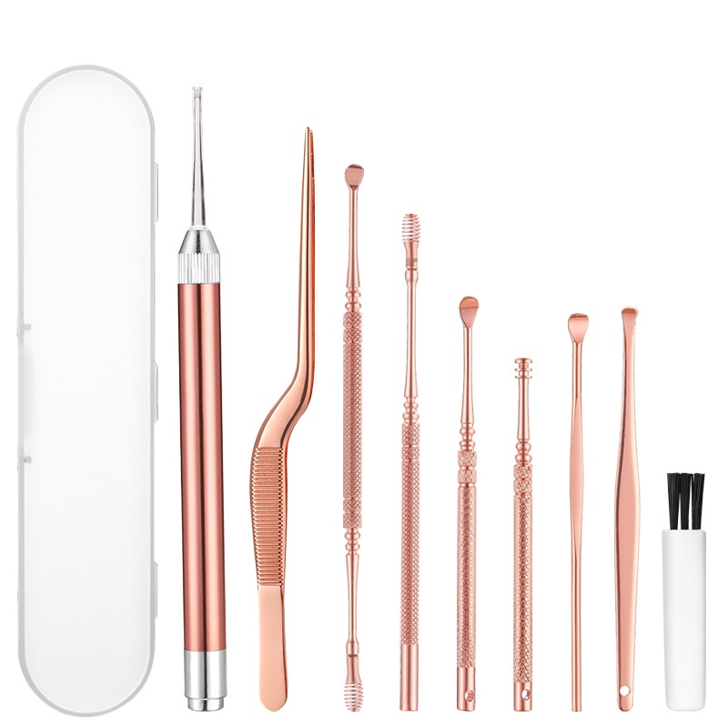 G8i sumifun set pembersih telinga korek kuping ear spoon tool 9 pcs - ba37 - rose gold Or-i