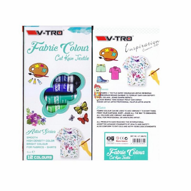 

Cat Lukis Fabric Colour V-Tro Set 12 Warna/Cat Textile Kain VT-126FC Colour