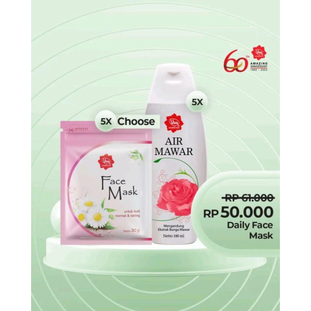 Paket 5 Viva Face Mask 5 Air Mawar 100ml