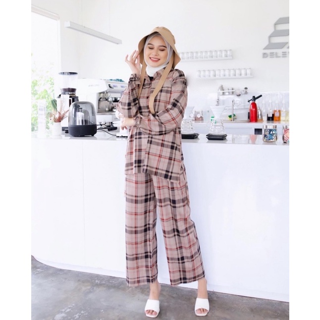 ONE SET RAYON PREMIUM / SETELAN RAYON DAILY ONE SET BAJU SETELAN WANITA-BURBERY SET MOKA