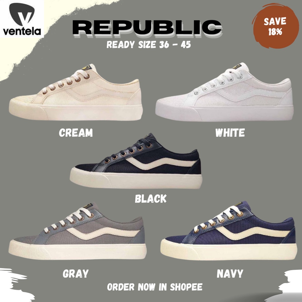 Ventela Republic Low Sepatu Original Sneakers Casual Pria Wanita  Vantela Ventella Fashion Pria Sepa