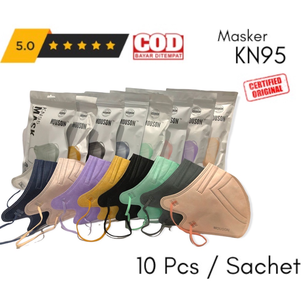 MOUSON Isi 10 Pcs Masker KN95 5D 5Ply Embos Earloop Disposable Face Mask KN 95 5 Lapis