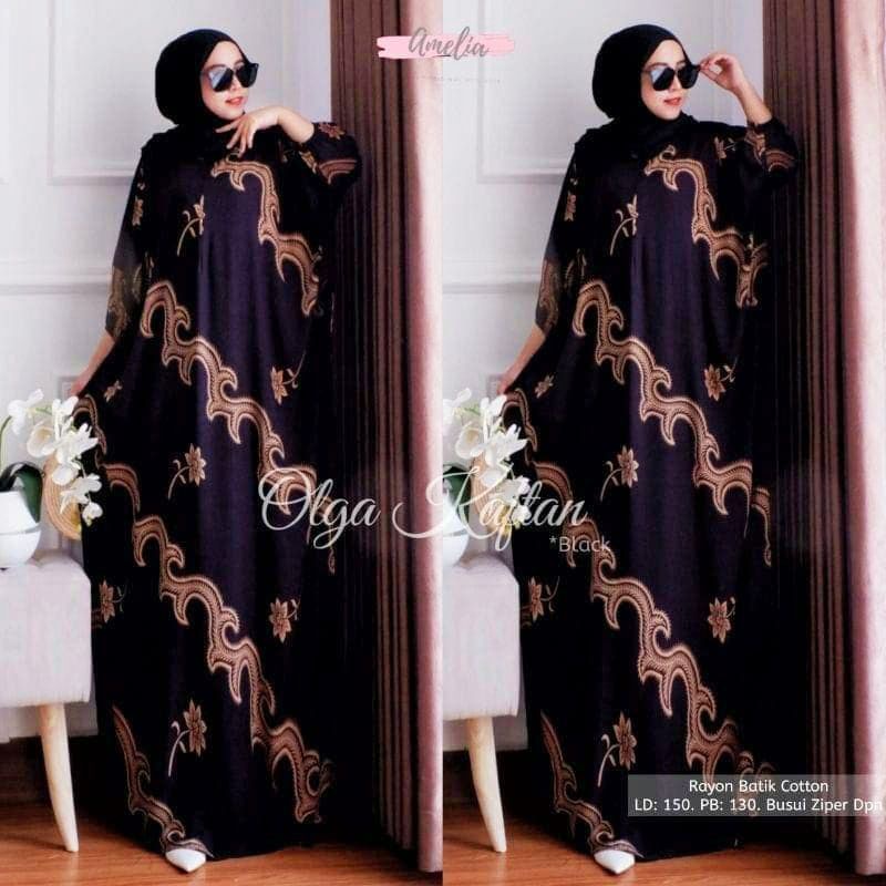 Kaftan OLga - Kaftan Wanita Jumbo Katun Rayon Batik Premium Busui Daster Gamis Batik Bigsize  Fashion Muslim Kekinian LD 220cm