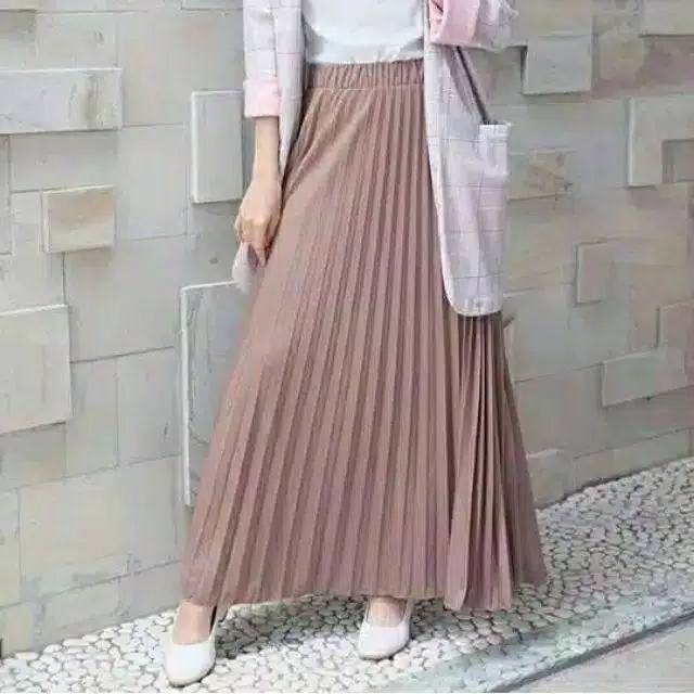 Rok plisket bahan jersy