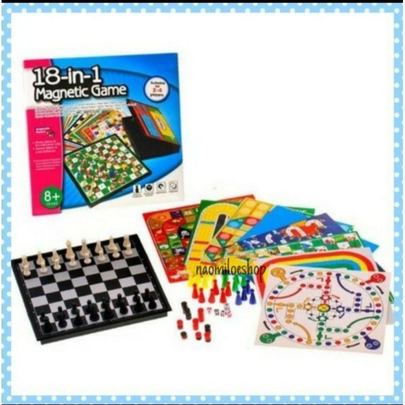 18 in 1 Magnetic Game Family Board Game Mainan Catur Ludo Ular tangga