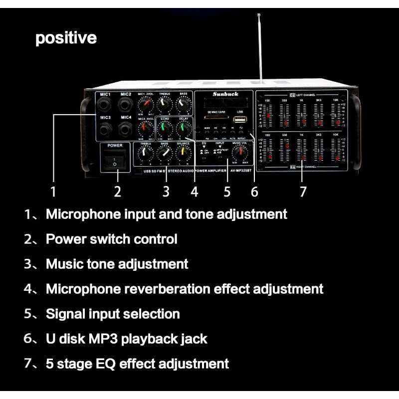 Sunbuck Bluetooth EQ Audio Amplifier Karaoke Home Theater FM Radio Audeo Amplifer Koneksi Bluetoth Ampli Berkualitas