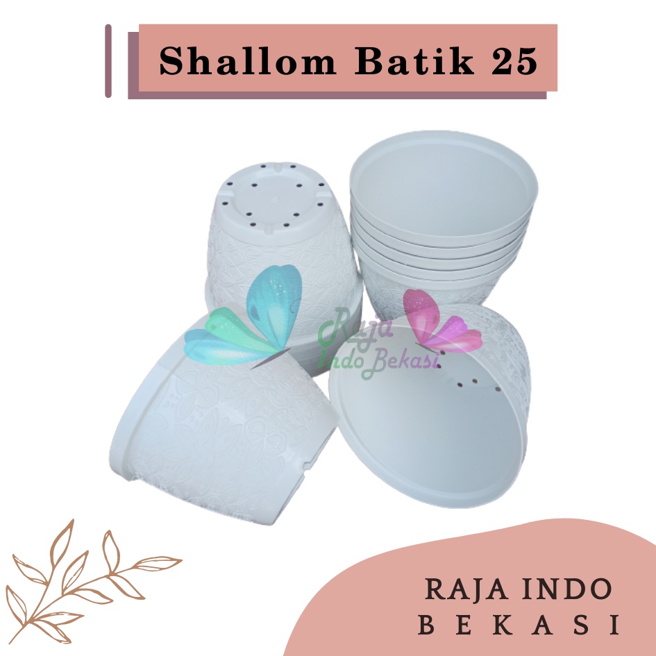 Rajaindobekasi LUSINAN 12PCS Pot Shallom Batik 25 Putih Pot Bunga Motif Batik Timbul Pot Bunga Besar Murah Tebal Bagus Bukan Pot Shallom Glory Glori 30 35 40