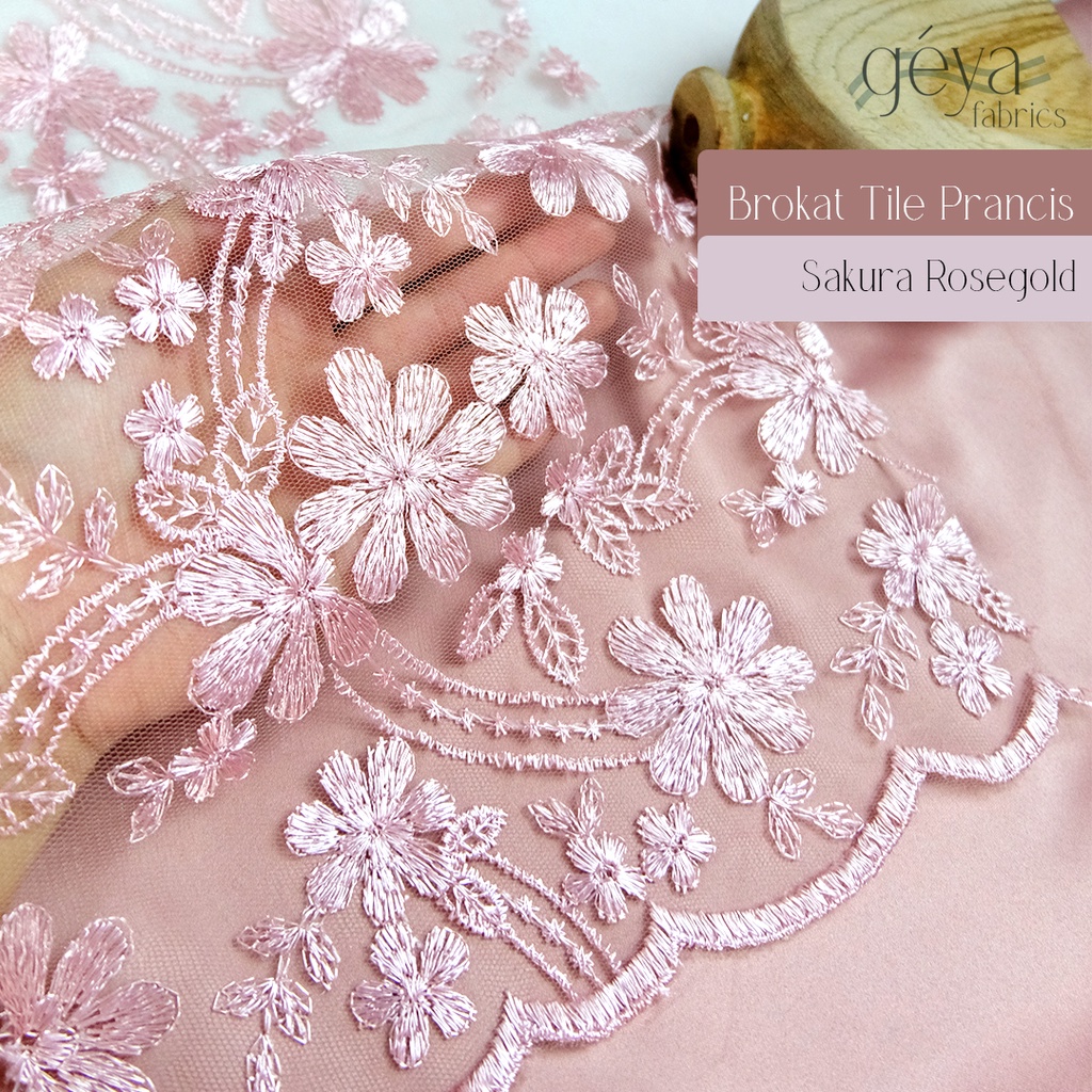 1/2 meter Kain Brokat Tile Prancis Bahan Kebaya Motif Sakura