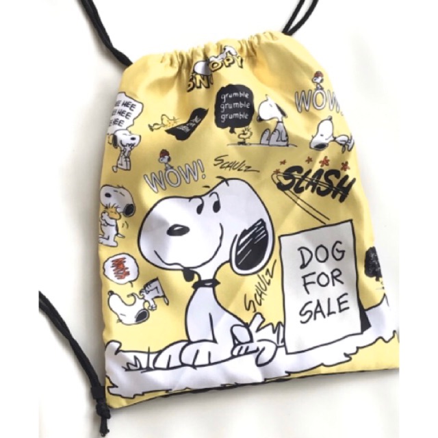 Tas ransel anak sekolah serut / sling bag / string bag / sport bag tk - sd - smp snoopy kuning