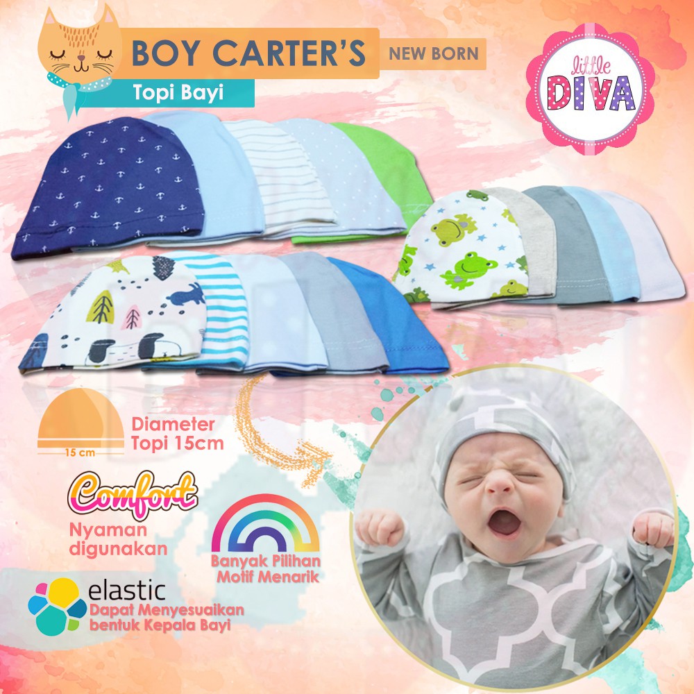 Topi Bayi Laki laki 0-6 Bulan  Newborn Baby Hat Topi Bayi  Cowo Laki carte new born kupluk motif mix