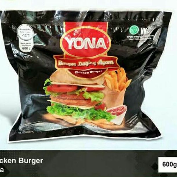 

yona chicken burger 600gr isi 10pcs