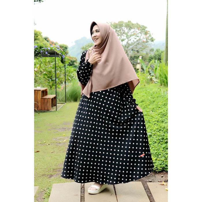 Baju gamis umbrella polkadot wolfis biru hitam maroon Putih