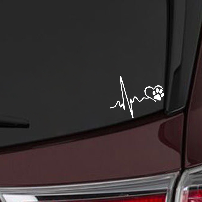 13×10.3cm Cardiogram Of Love Dog Paw Funny Reflective Car Stickers / Automobile Self-Adhesive Vinyl Sticker for All Cars