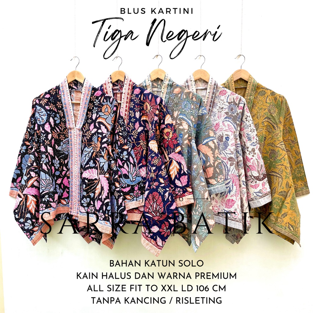 [PREMIUM] Blus Kartini Tiga Negeri Batik Warna Katun Atasan Kerja Casual Modern Solo