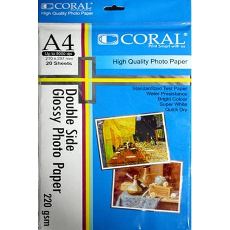 

Jual Kertas Photo Coral Glossy Double Side A4-220 Gr (Pack=20 Sheet) Murah