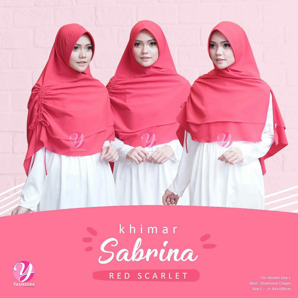 Khimar Sabrina Red Scarlet Yasmeera,khimar instan,khimar mirip zizara,khimar edisi lebaran.