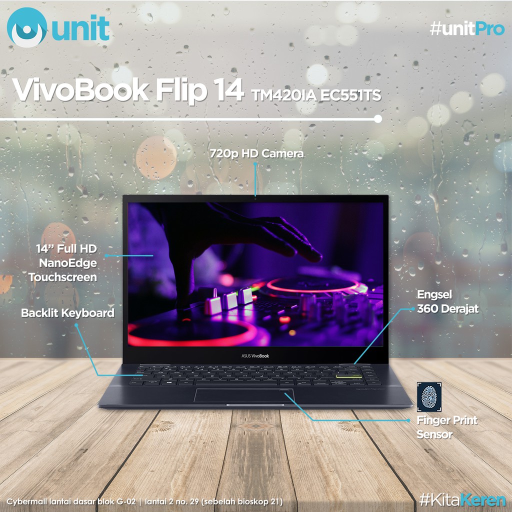 ASUS VivoBook Flip 14 TM420IA EC551TS Ryzen 5 4500U 8GB 512GB SSD Windows - Bespoke Black