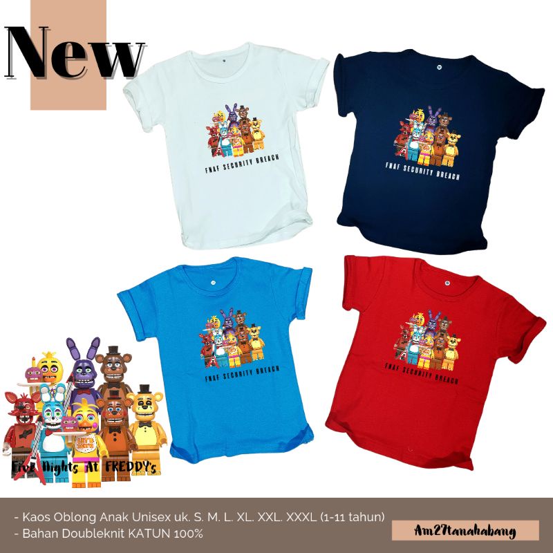 KAOS OBLONG ANAK 1-9 Tahun 100% KATUN Doubleknit FNAF SECURITY BREACH