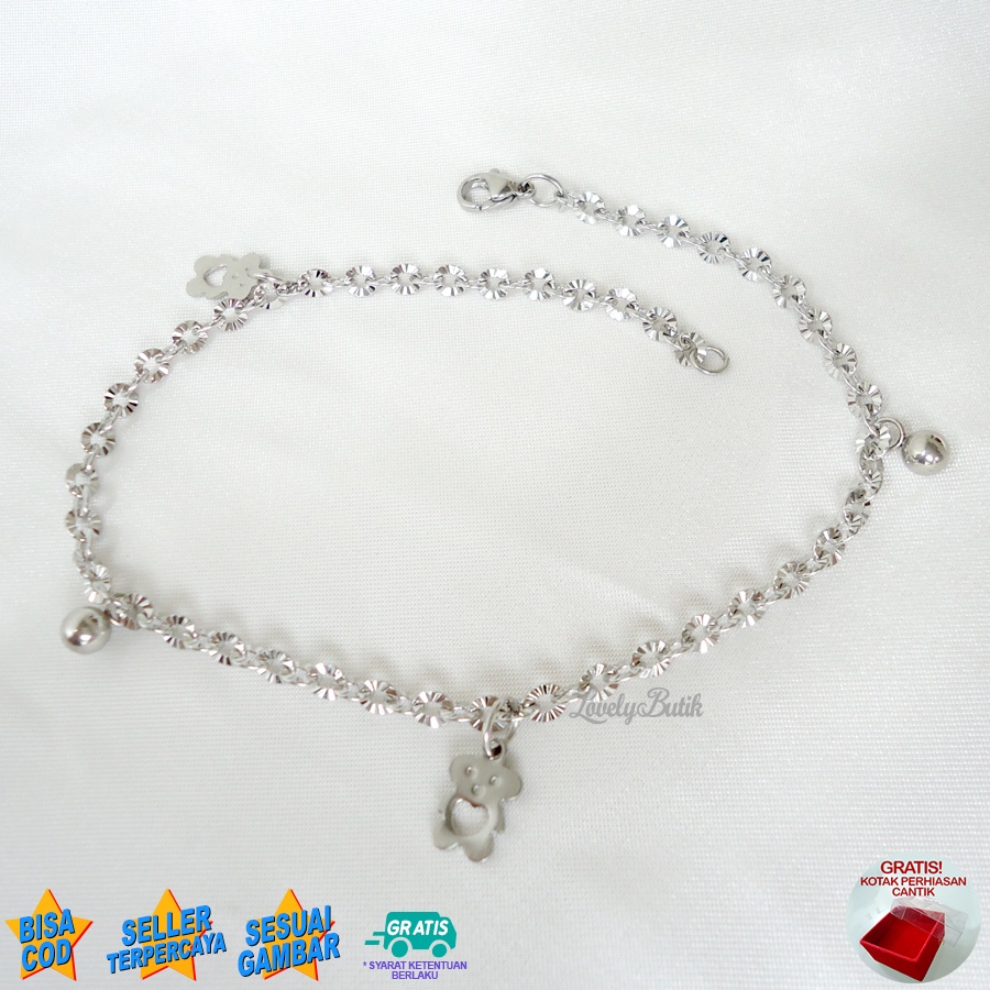 Lovelybutik - Gelang Kaki Dewasa Titanium Anti Karat Bear Gelang Kaki Wanita Titanium Rantai Nori Donat Ukuran 27 Cm BONUS TEMPAT PERHIASAN