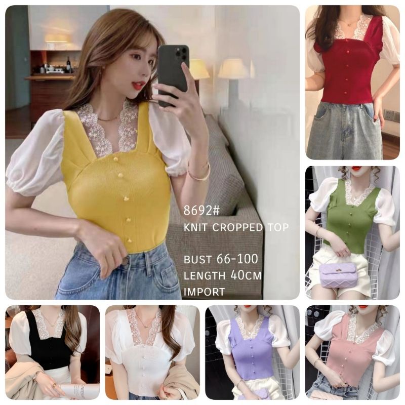 MDLV ~ 8692 LACE CROPPED KNIT TOP // ATASAN RAJUT LENGAN PENDEK CEWEK / FASHION IMPORT WANITA