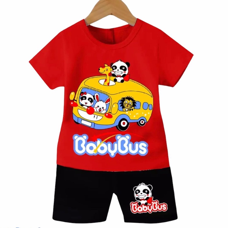 Setelan anak karakter babybus pakaian anak uisex 1-6 Tahun bahan combad 30s