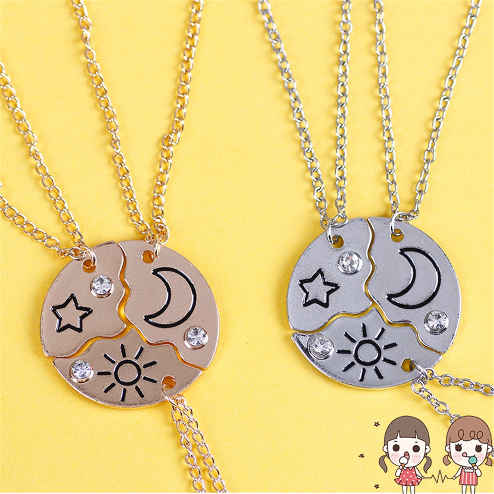 3pcs / Set Kalung Hias Liontin Bulan Bintang Bulat Tulisan Best Friend Forever Untuk Pria Dan Wanita