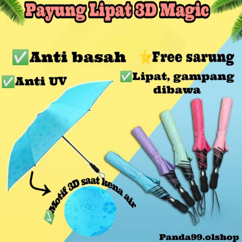 PAYUNG MAGIC 3D LIPAT/UMBRELLA PORTABLE/PAYUNG HUJAN⭐ Panda99 ⭐