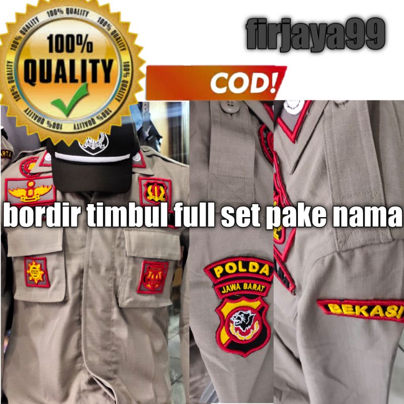 setelan baju pdl t polri original/ satpam terbaru bordir timbul +nama