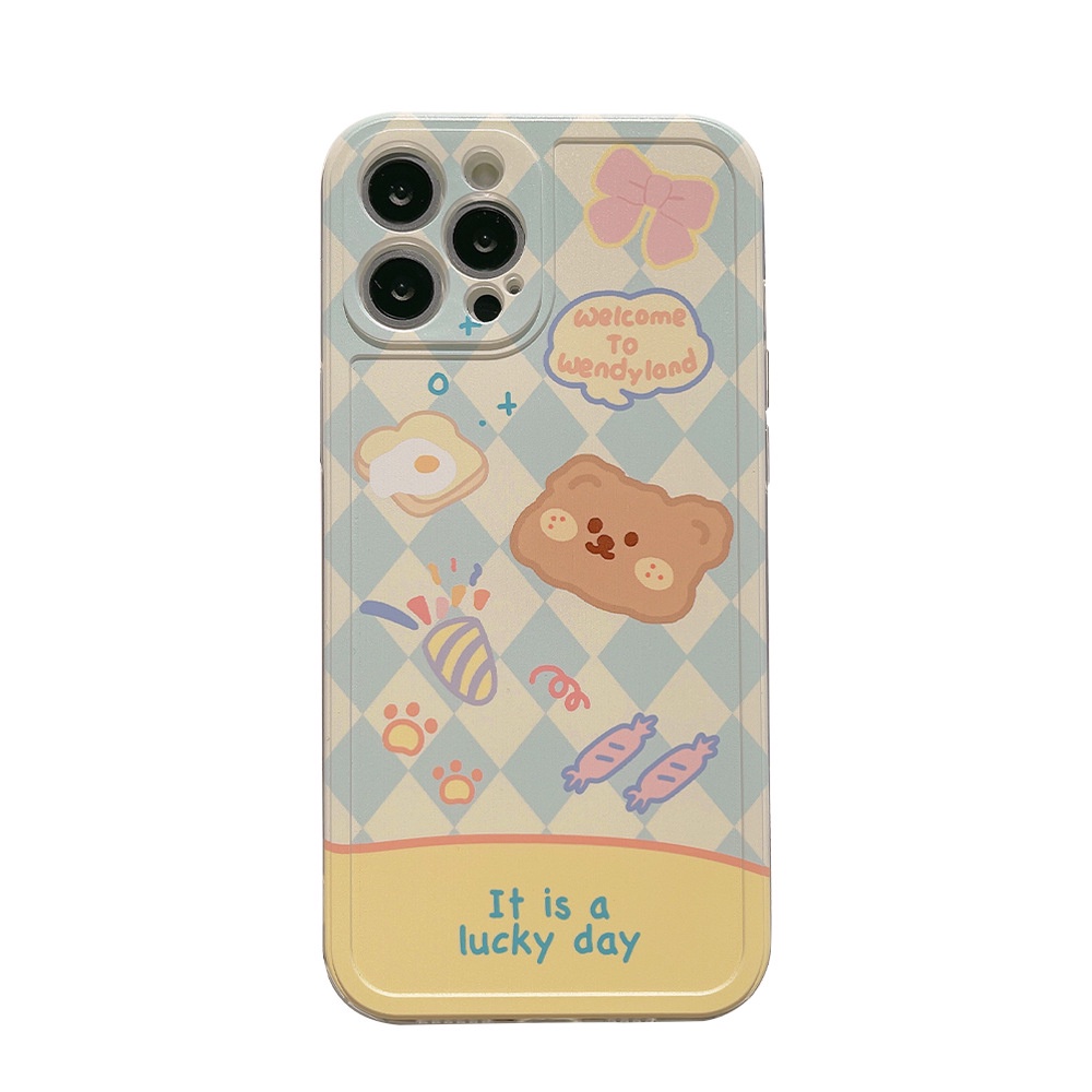 IPHONE Rhombus Plaid Bear Untuk Iphone14 13 12mini 11 Pro Max X Xs Xr8 7 Plus SE 2020 Soft Case