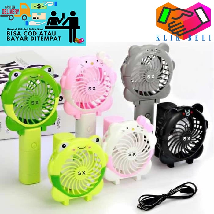 SX-113 Kipas Angin Tangan Genggam Karakter LED Mini USB Portable Fan Bisa Lipat