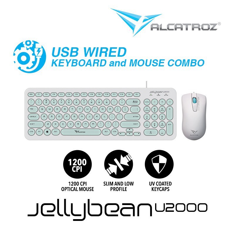 Keyboard Mouse Alcatroz Jellybean U2000 Combo USB Wired 1200CPI