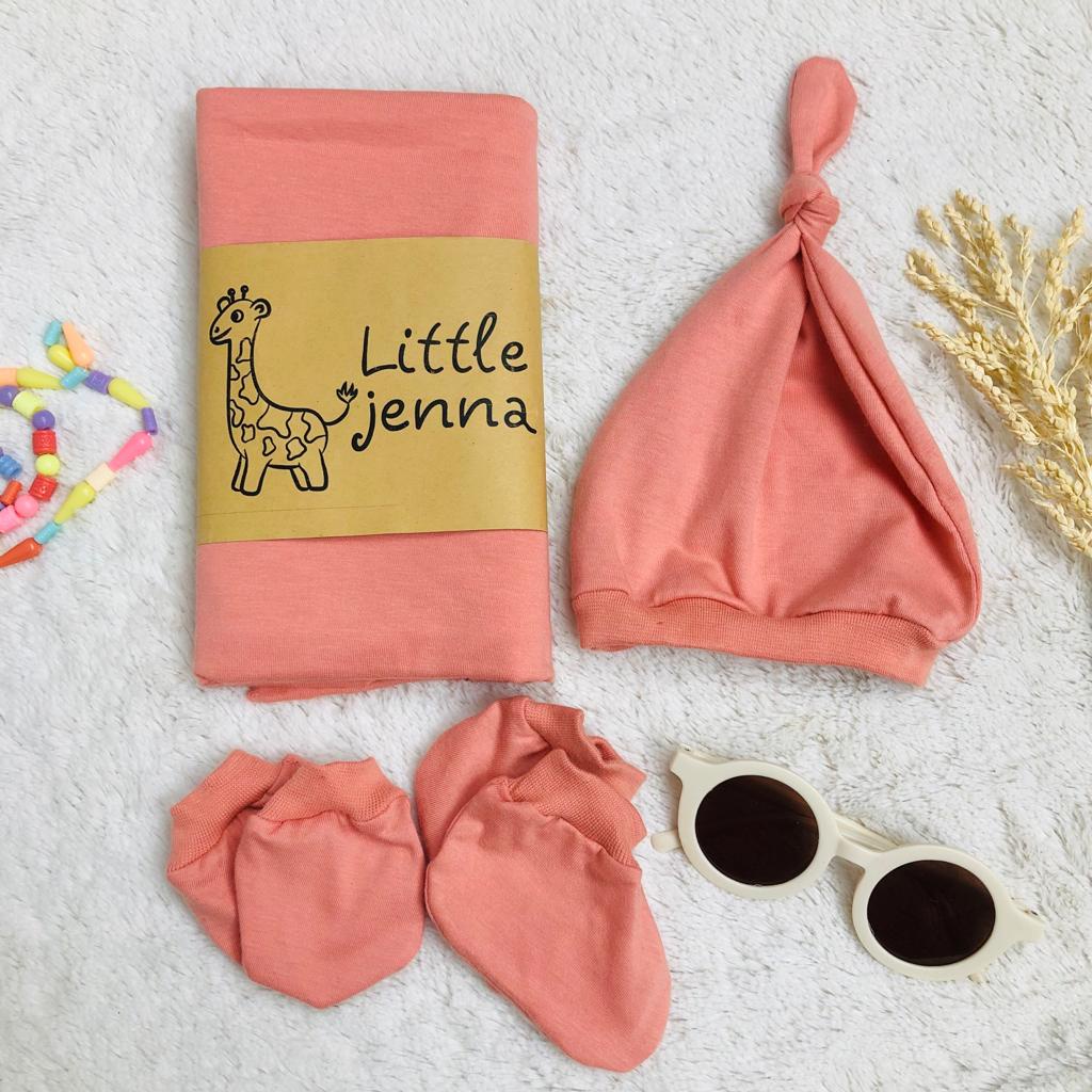 LITTLE JENNA - NEW BORN SET EARTHTONE SERIES ( Swaddle + Knot Hat + Mitten and Botties ) bedong, topi, dan set sarung tangan kaki bayi baru lahir