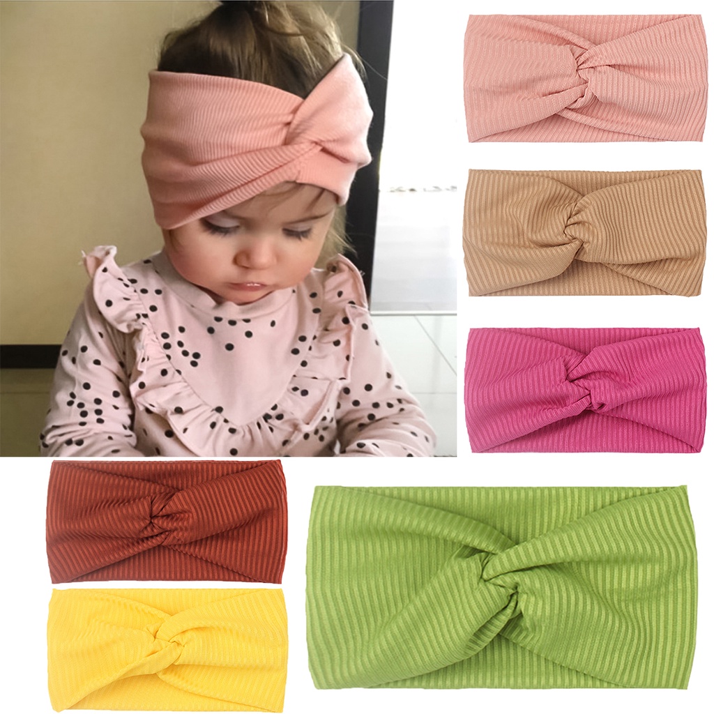 Aksesoris Rambut Bandana Bayi Perempuan Model Simpul Gandeng Bahan Motif Garis Baby Headband Fashion