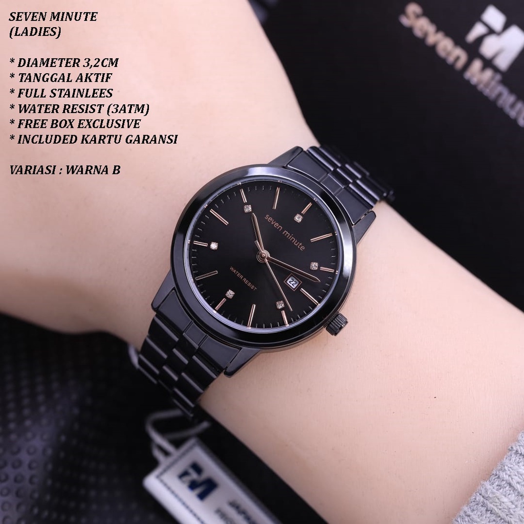 (FREE BOX) JAM TANGAN SEVEN MINUTE SM-009 WANITA FASHION RANTAI BODY BULAT TANGGAL AKTIF