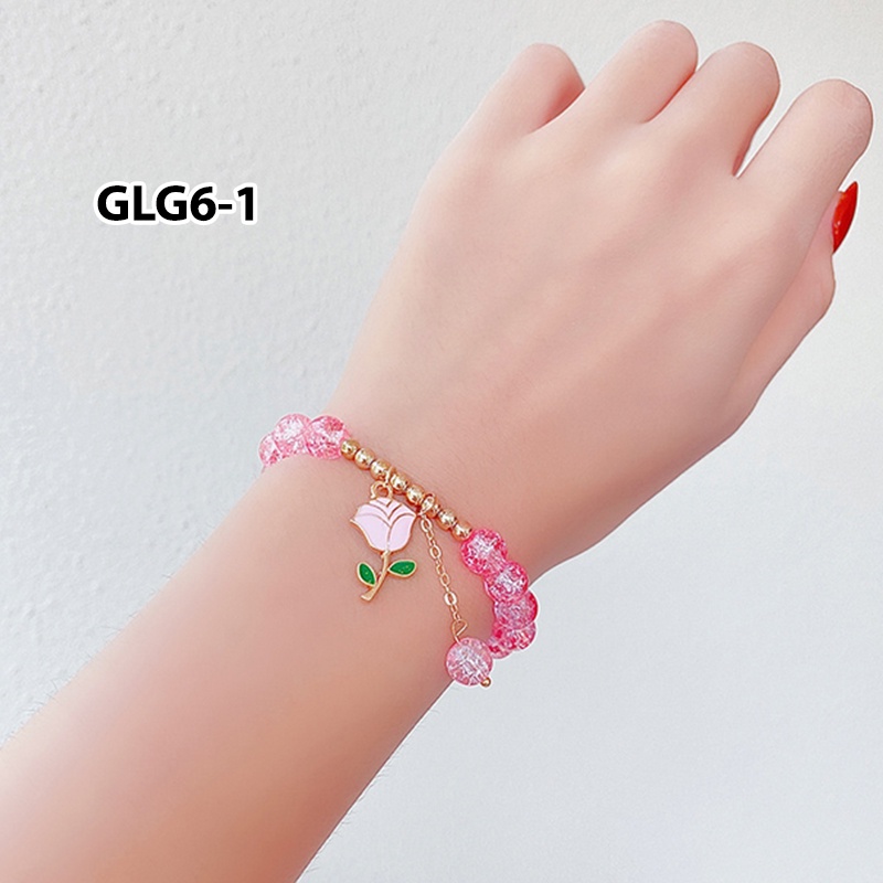 Gelang Wanita Korea Model Manik Batu Kristal Fashion Anak Perempuan Lucu Aksesoris Gelang Tari Import GLG6-GLG6-1