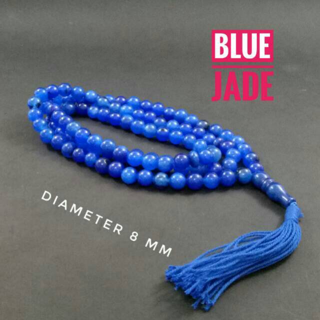 Tasbih batu giok biru isi 99 butir dim 8 mm Aksesories Keagamaan Ibadah Sholat Dzikir Sembahyang Fashion Muslim