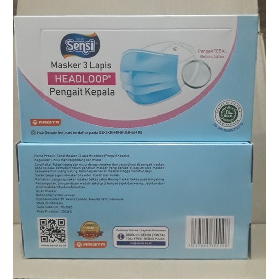 masker sensi headloop 3 ply 40 pcs / sensi masker headloop / sensi masker hijab