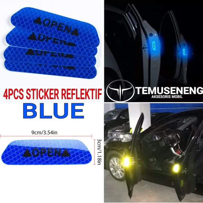 4Pcs Red Biru Sticker Reflektif Stiker Mobil Pintu Open Car Pantul