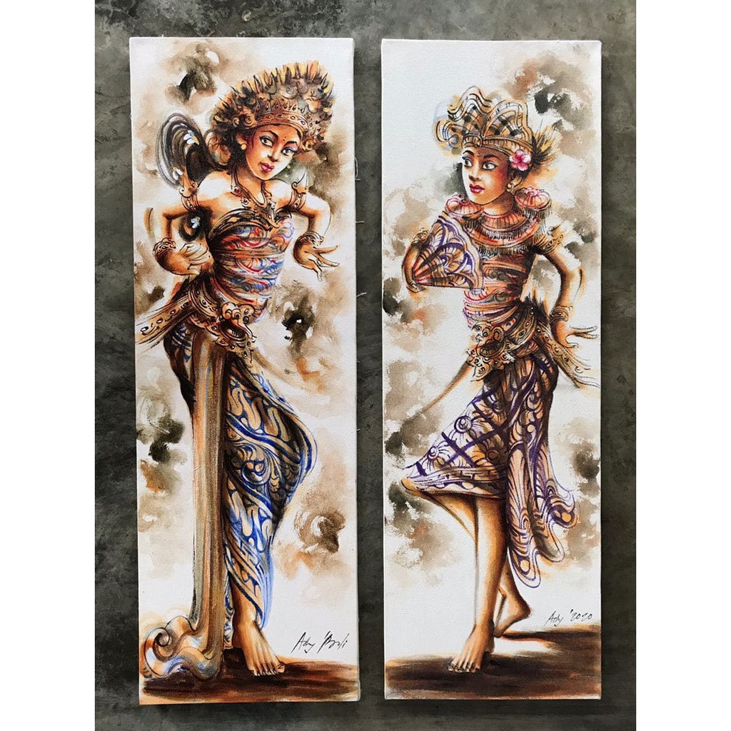 

Lukisan Tari Legong Bali, Lukisan Kanvas Ukuran 30 x 90 cm, 100% Buatan Tangan