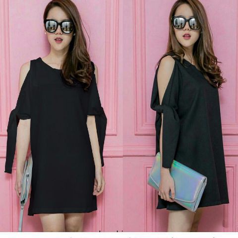 [Dress Martha Hitam SW] dress wanita wolly crepe hitam