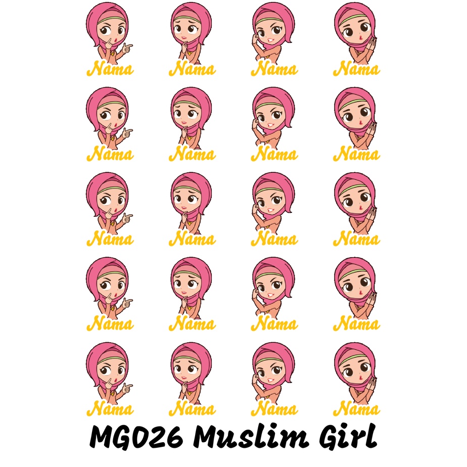 

Sticker Nama Cutting Label Waterproof Tahan Air Muslim Girl 26 (MG026)