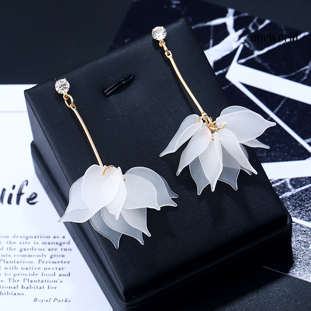 OW@ 1Pair Drop Earrings Flower Petals Pendant Ear Decoration Alloy Women Long Dangle Earrings for Birthday Party