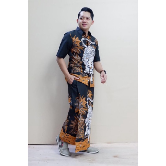 Setelan Sarung Celana Pria Dewasa Kombinasi Kemeja Batik Lengan Panjang Pendek Baju Cowok Modern Kek