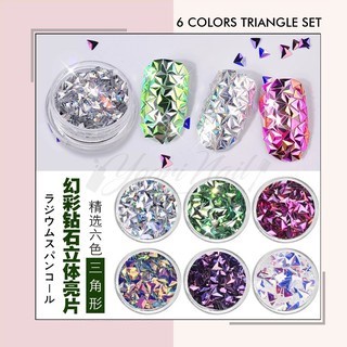 6 warna Rhombus Triangle Sequins nail set glitter nail art
