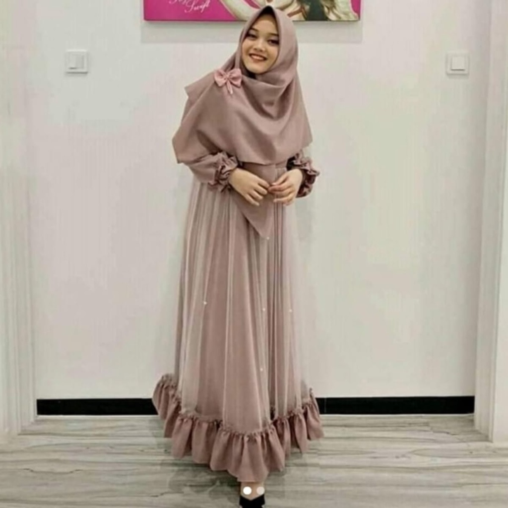 Gamis Veny Tutu Mocca Swan Tile Rinia Dress Moscrepe Premium Gamis tile sabrina Gamis Tutu