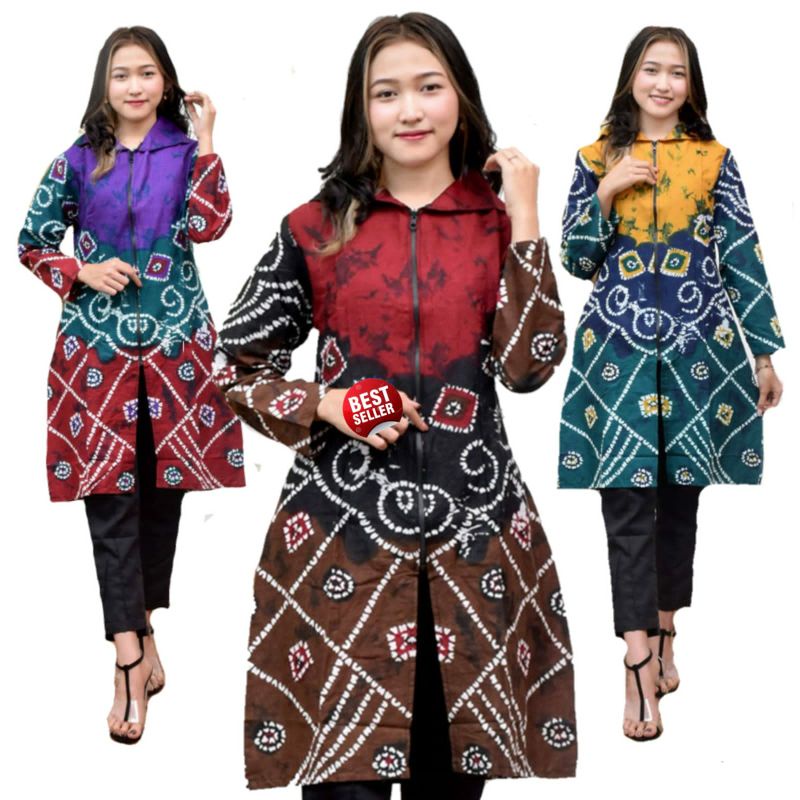 Atasan Batik Wanita/Tunik Batik Wanita Resleting Depan Motif Sasirangan Khas Kalimantan 100% Bahan K