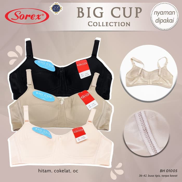 BH BRA Big Cup Size 36-42 Tanpa Kawat Busa Tipis Sorex 01005 - Hitam 40